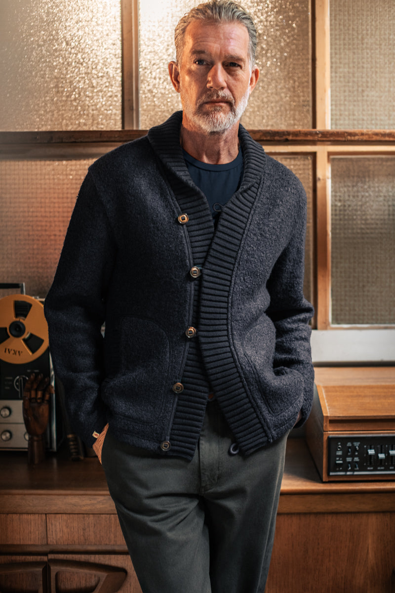 Torridon Shawl Collar Sweat Navy | Mens Cardigan | &SONS