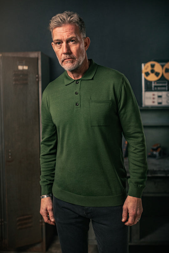 Cedar Knitted Polo Green