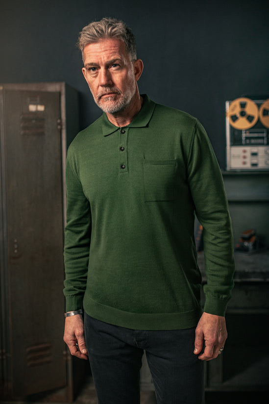 Cedar Knitted Polo Green