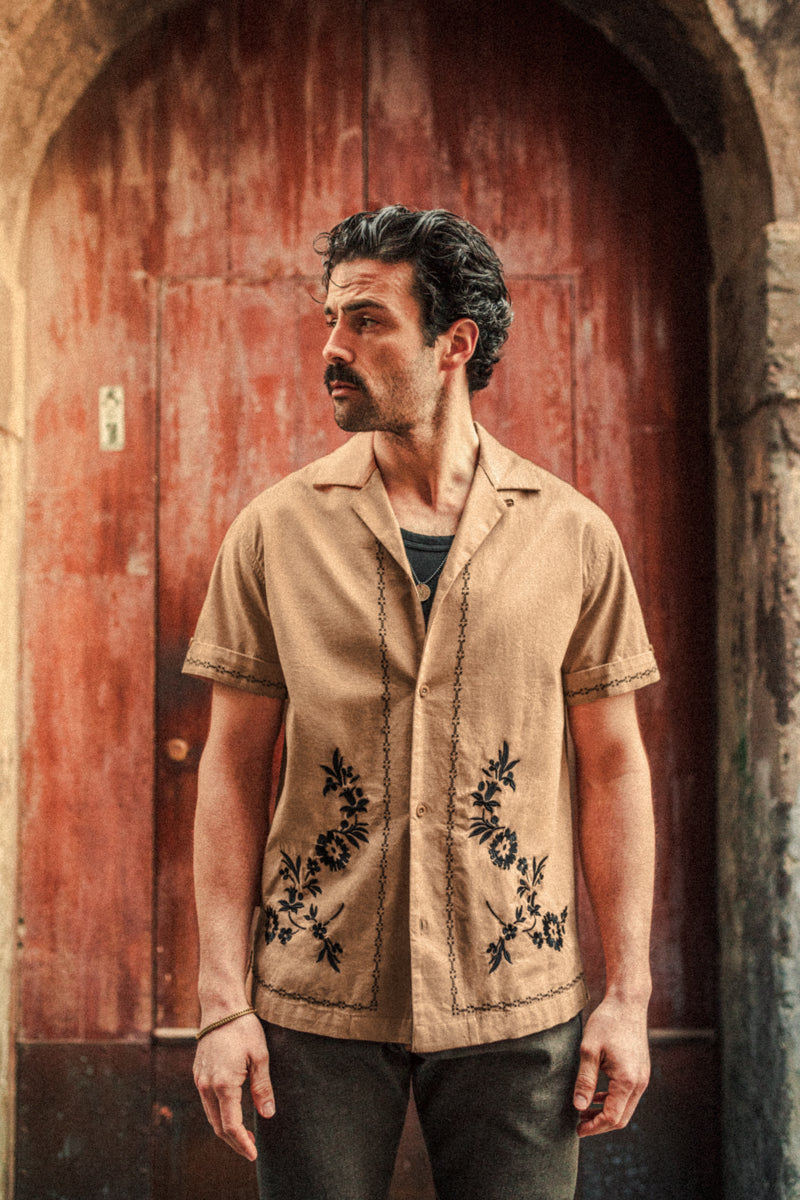 Luca Embroidered Shirt Tan