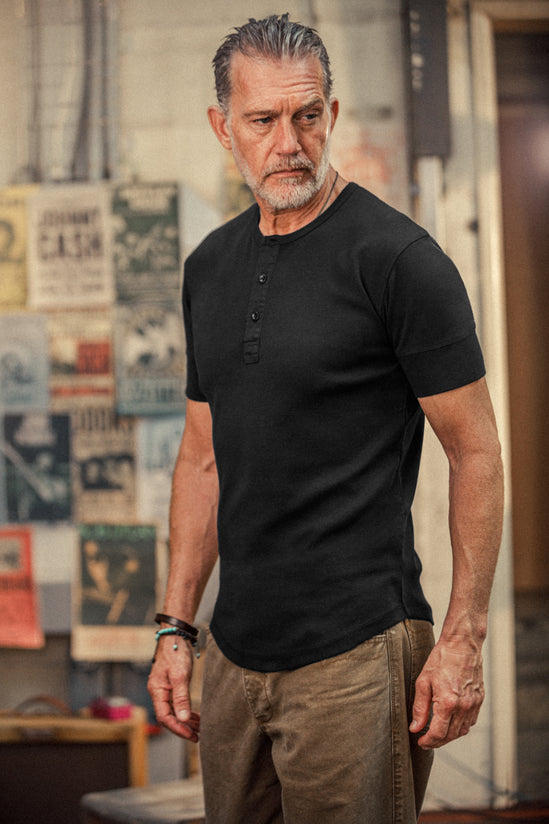 The New Elder Henley Short Sleeve Shirt Black