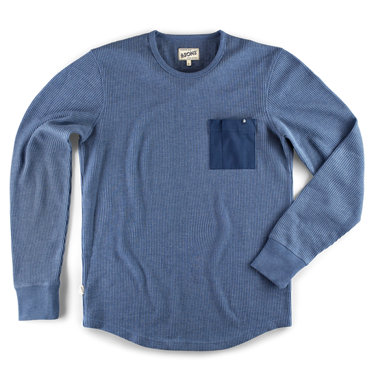 &SONS Glen Pocket Waffle Crew Sky Blue Marl