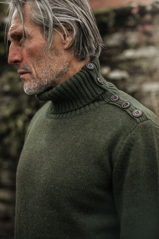 &SONS Ahab Submariner Rollneck Jumper Moss Green