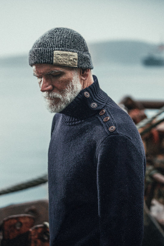 &SONS Ahab Submariner Rollneck Jumper Navy