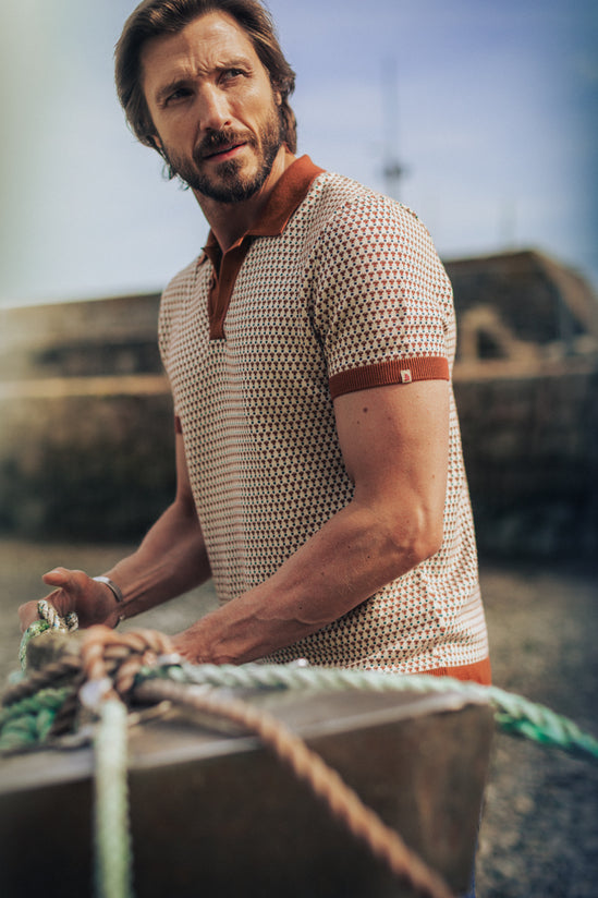 Belmont Knitted Polo Off White / Auburn