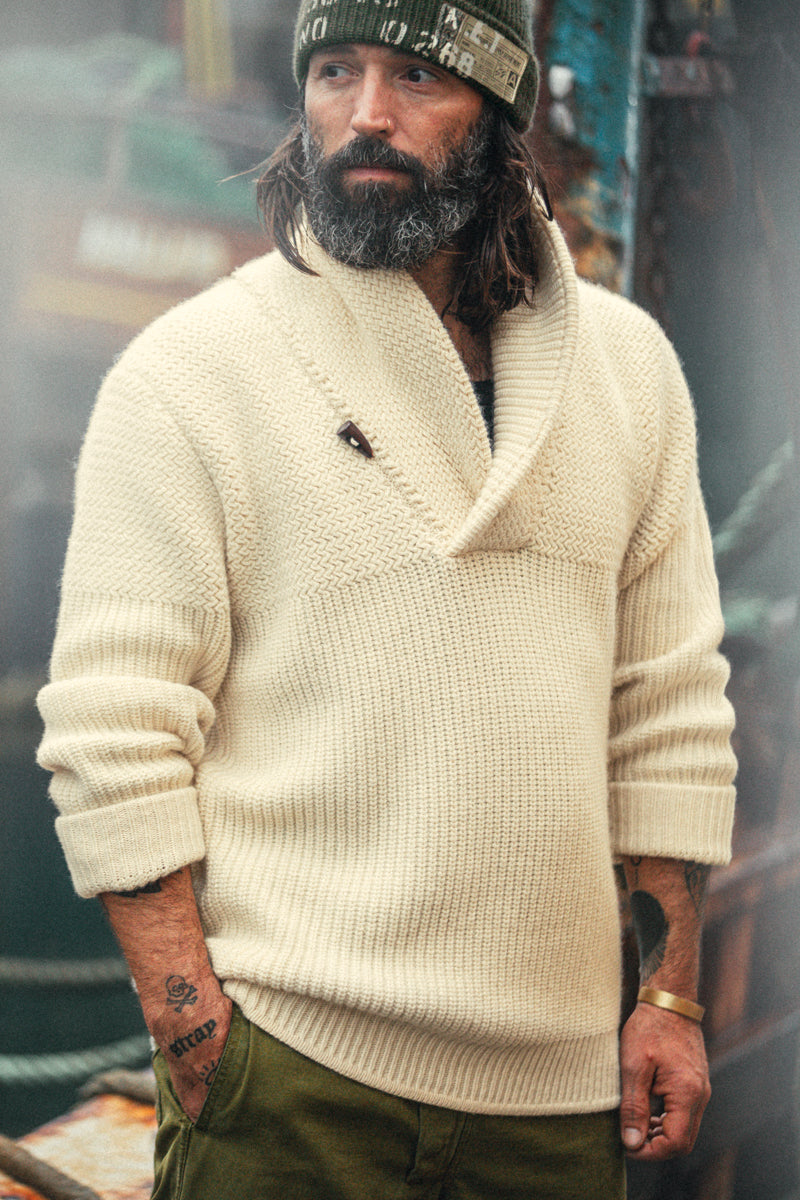 Isaac Shawl Collar Knit Natural | Men's Knitwear | &SONS