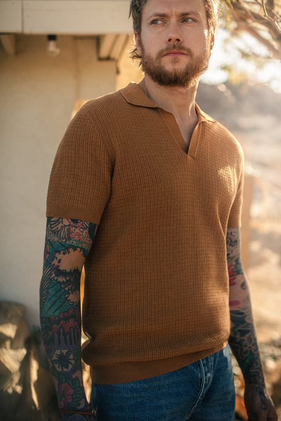&SONS Rialto Knitted Polo Tan