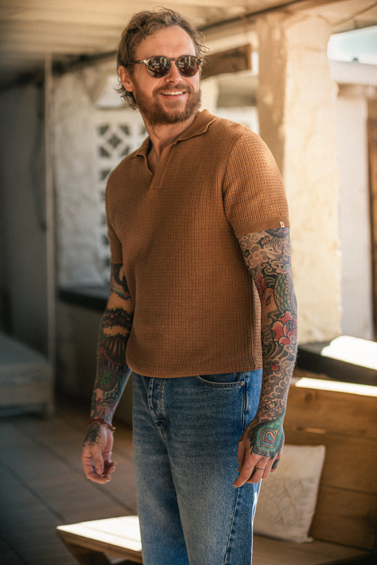 &SONS Rialto Knitted Polo Tan