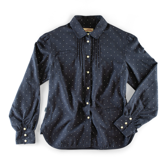 Damsons Western Shirt Navy Polka Dot
