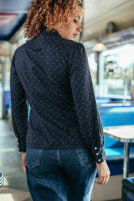 Damsons Western Shirt Navy Polka Dot