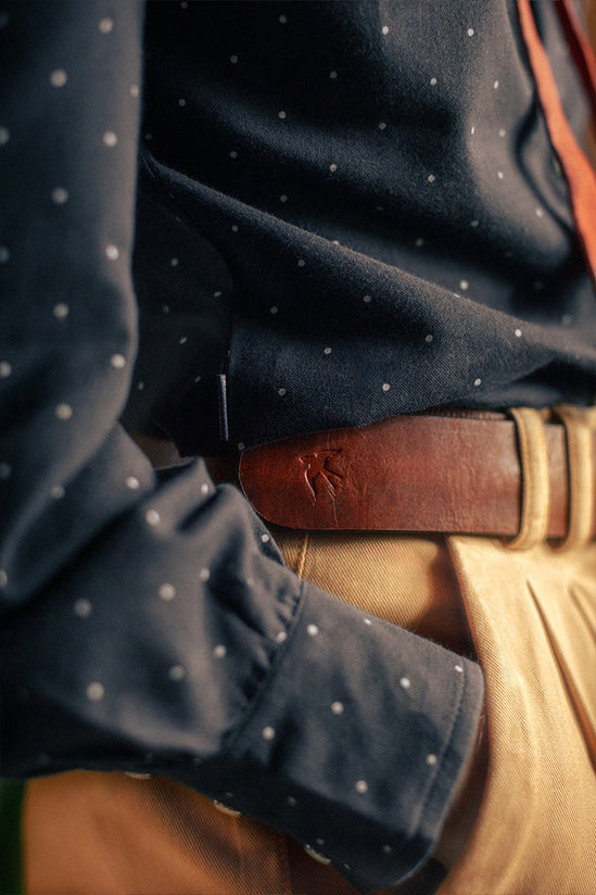 Damsons Western Shirt Navy Polka Dot