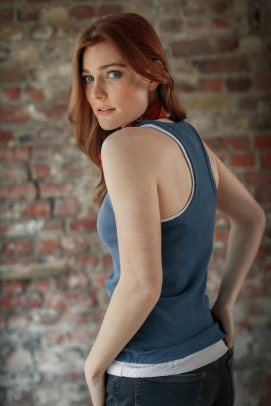 Damsons Tank Racer Vest Indigo