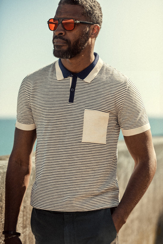 Oban Stripe Polo Navy/ Raw