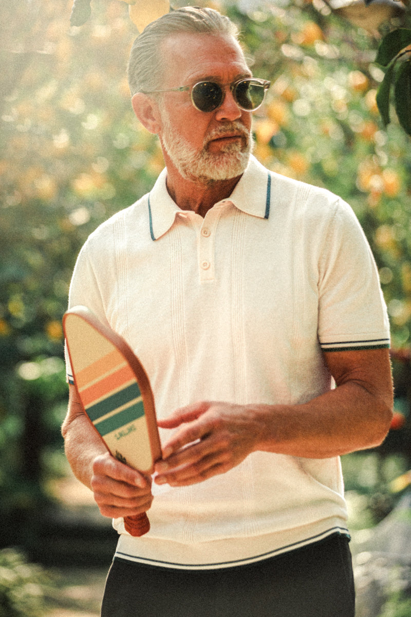 Zetta Knitted Polo Off White | Mens Polo Shirt | &SONS