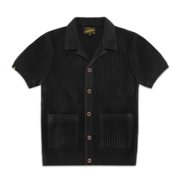Santo Crochet Shirt Black | Mens Crochet Knit Shirt | &SONS