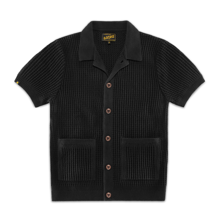 Santo Crochet Shirt Black | Mens Crochet Knit Shirt | &SONS