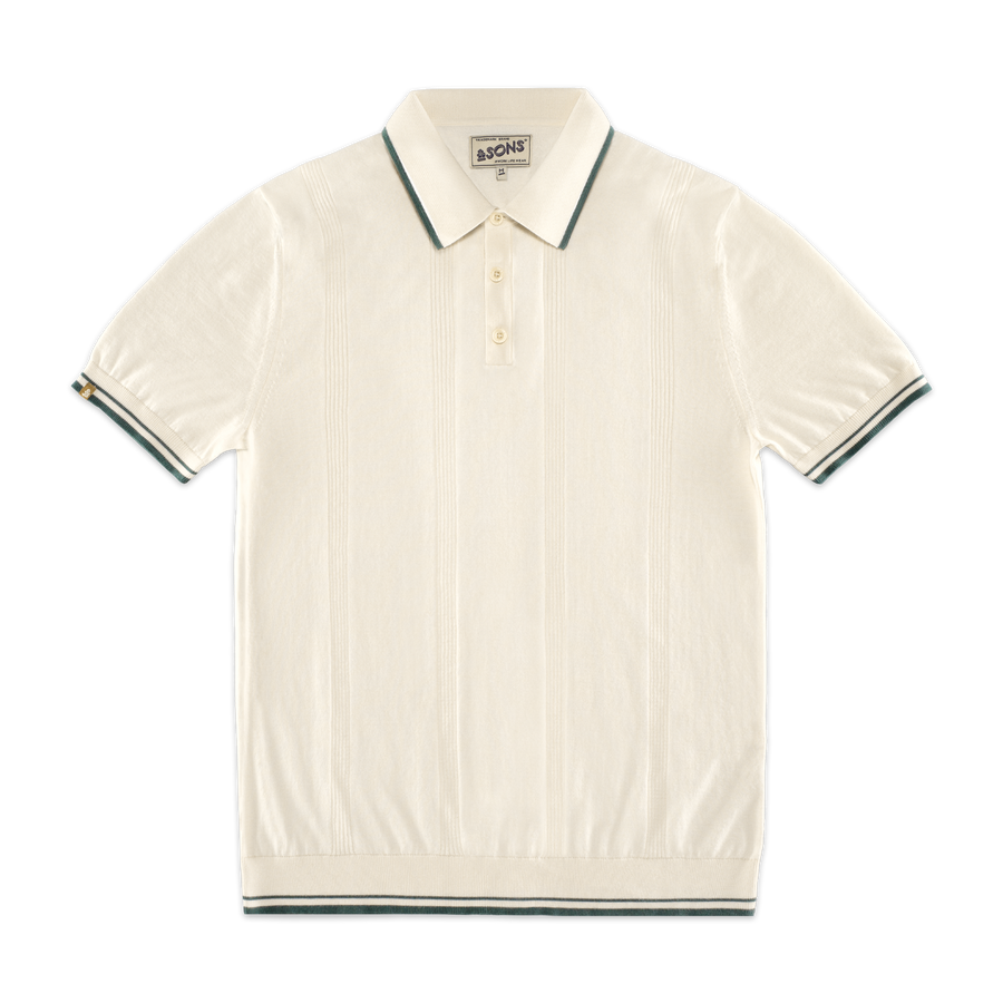 Zetta Knitted Polo Off White | Mens Polo Shirt | &SONS Zetta Knitted Polo Off White | Mens Polo Shirt | &SONS