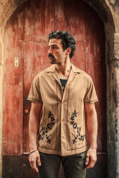 dress shirt embroidery Luca Embroidered Tan | Mens Linen Blend Shirt Black And Nude Lace Variant:Emerald size 0 Our new drop of Keywords_Pink prom dresses