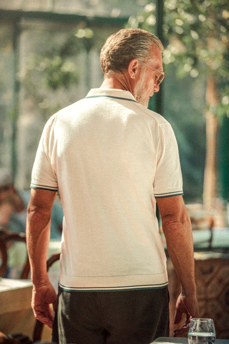 Zetta Knitted Polo Off White | Mens Polo Shirt | &SONS