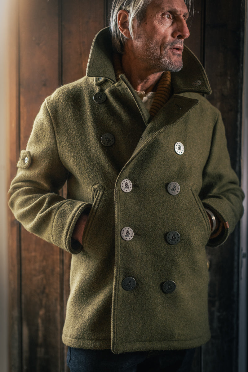 &SONS Boardwalk Peacoat Army Green | Men's Coats | &SONS