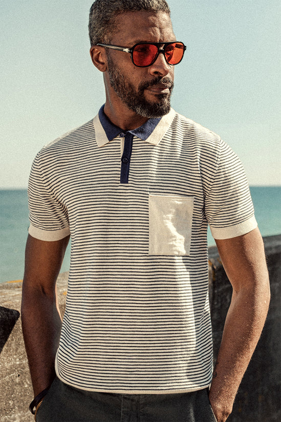Oban Stripe Polo Navy/ Raw