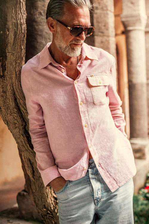 pink linen dress shirt Kenny Flowers The Ros Blusher