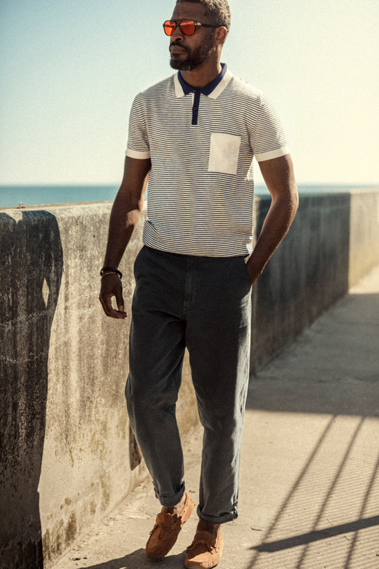 Oban Stripe Polo Navy/ Raw