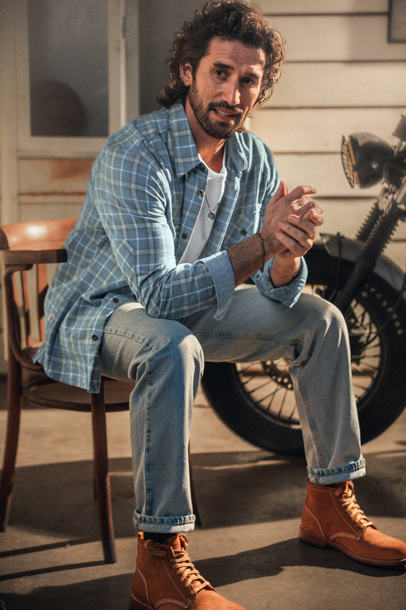 【MYNE】CHECK SHRT/BLUE McQueen Stockman Shirt Blue Check | Men's Shirts | &SONS