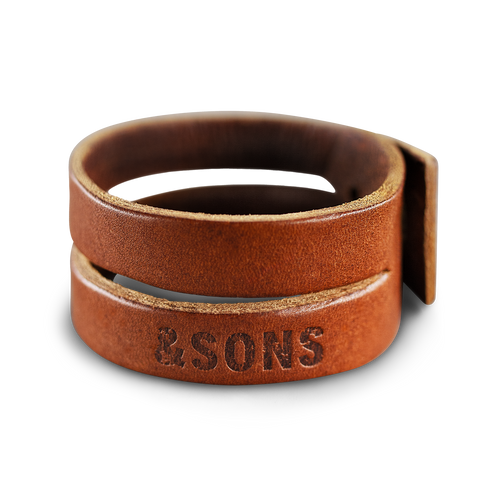 &SONS Leather Double Cuff Bracelet Brown