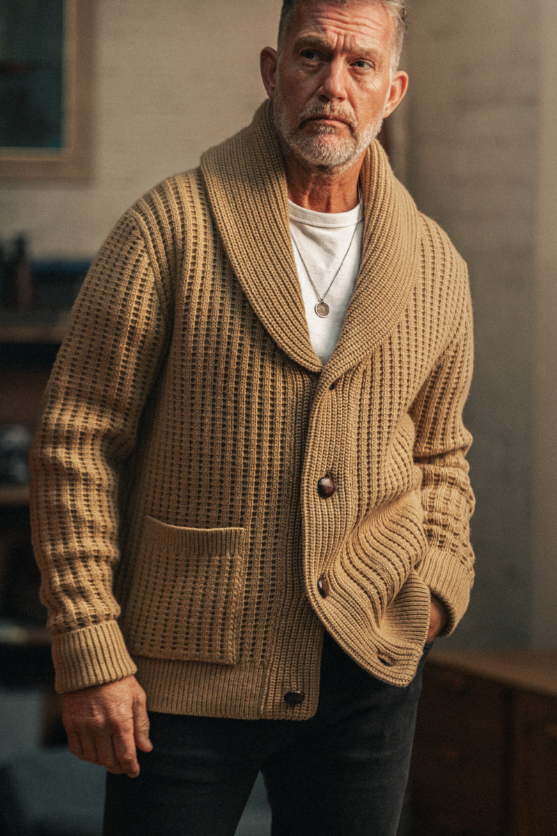 McQueen Lombard Shawl Collar Cardigan Tan