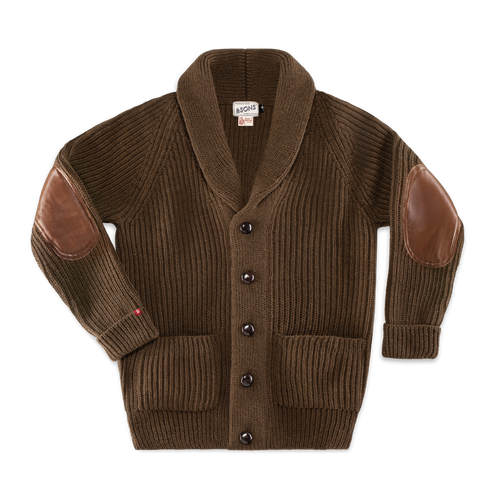 トップス British Made Knit Cardigan Elbow Patch Pioneer British Wool Cardigan Brown | Men's Knitwear | &SONS