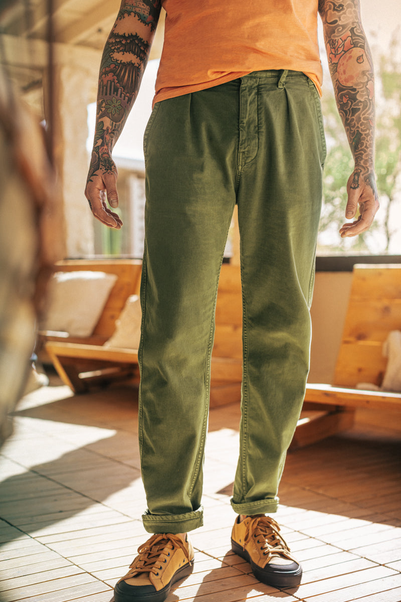 Grant Pleat Front Chino Olive Green