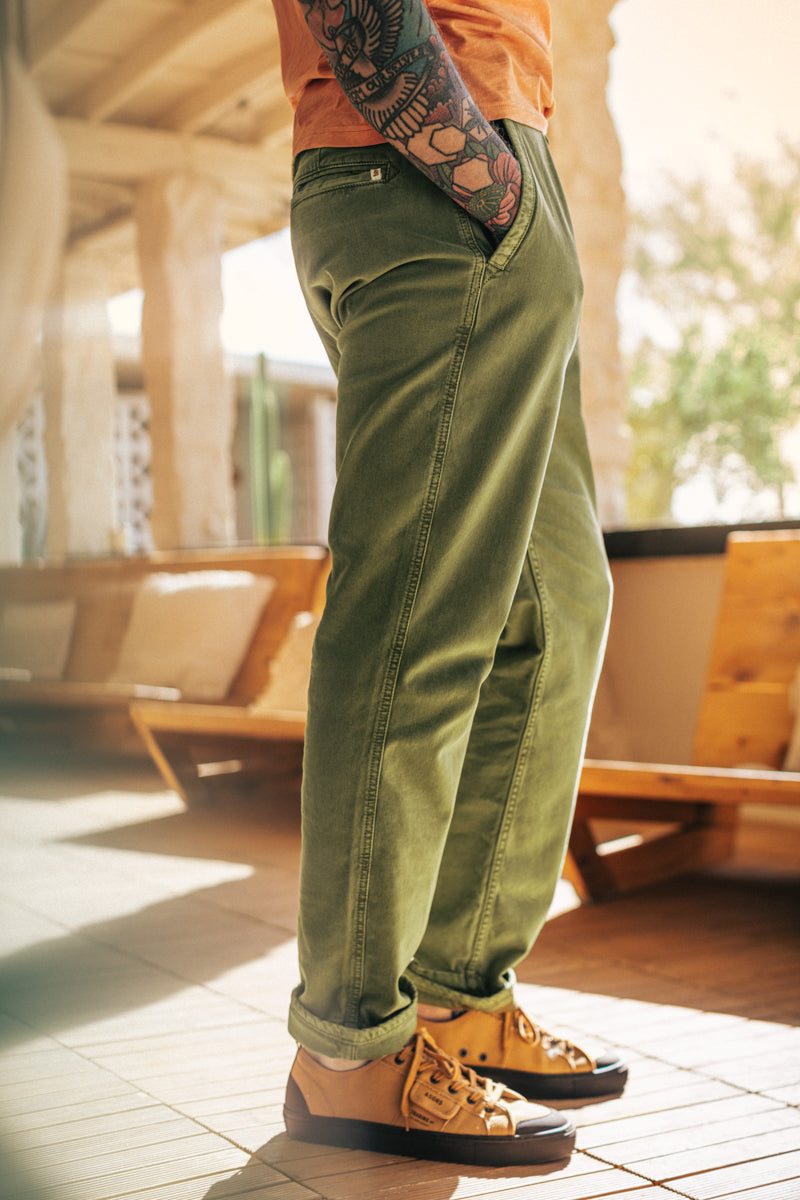 Grant Pleat Front Chino Olive Green