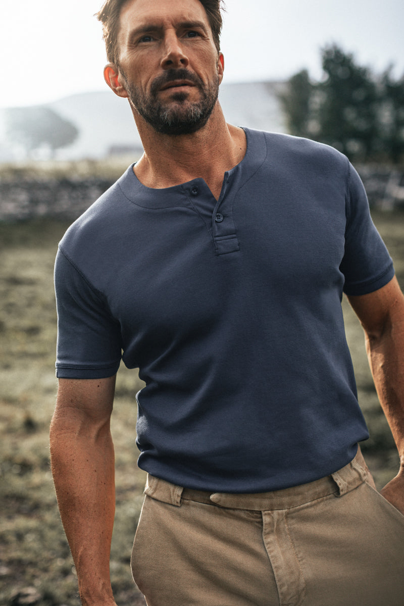 Bluesand Short Sleeve Henley Navy | Men's Henley Tops | &SONS