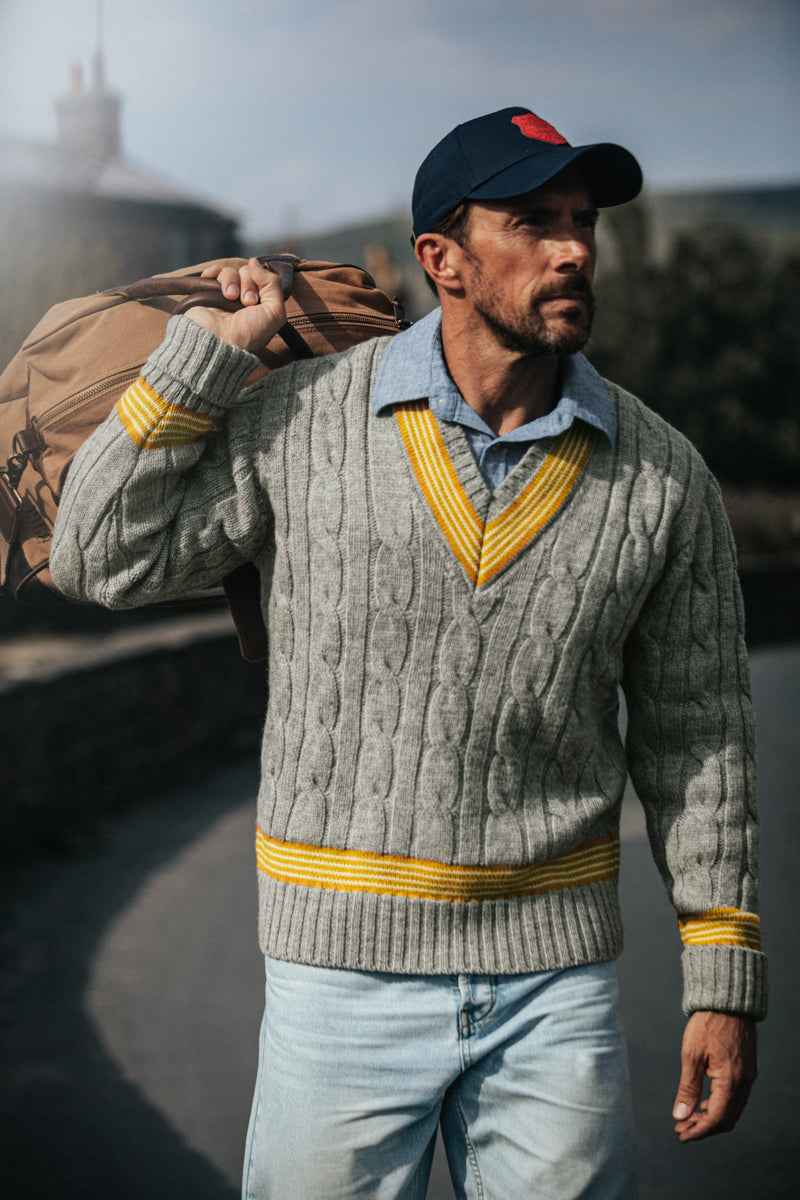 Century Cricket Jumper Grey Marl | Men's Knitted Sweatshirt | &SONS