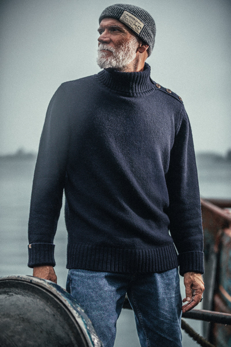 &SONS Ahab Submariner Rollneck Jumper Navy | Men's Jumpers | &SONS