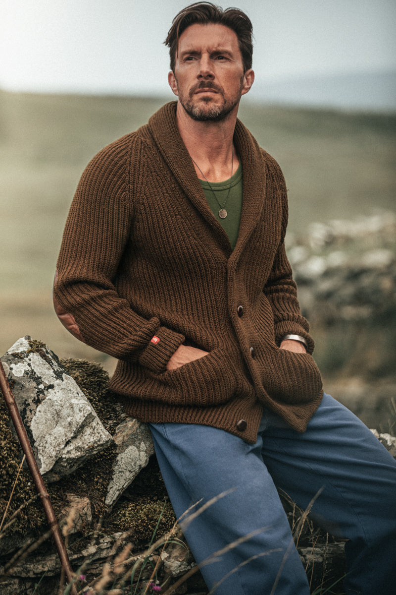 Pioneer British Wool Cardigan Brown | Men's Knitwear | &SONS