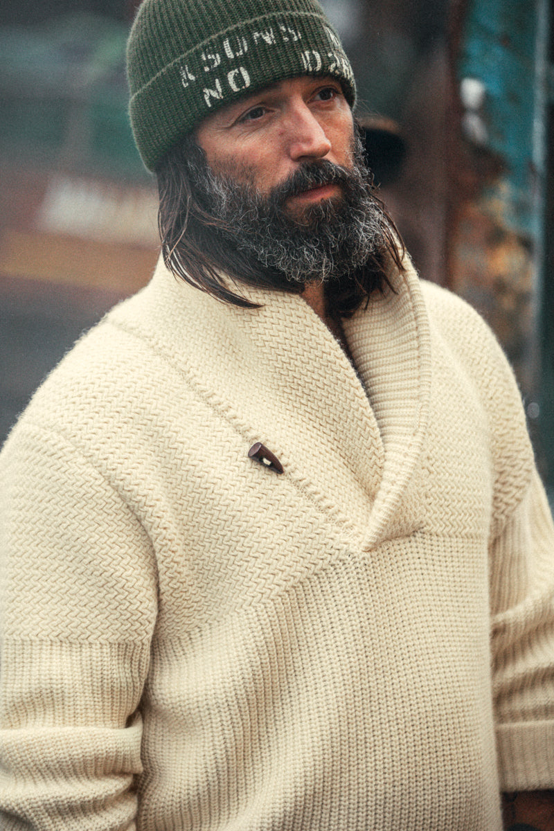 Isaac Shawl Collar Knit Natural | Men's Knitwear | &SONS