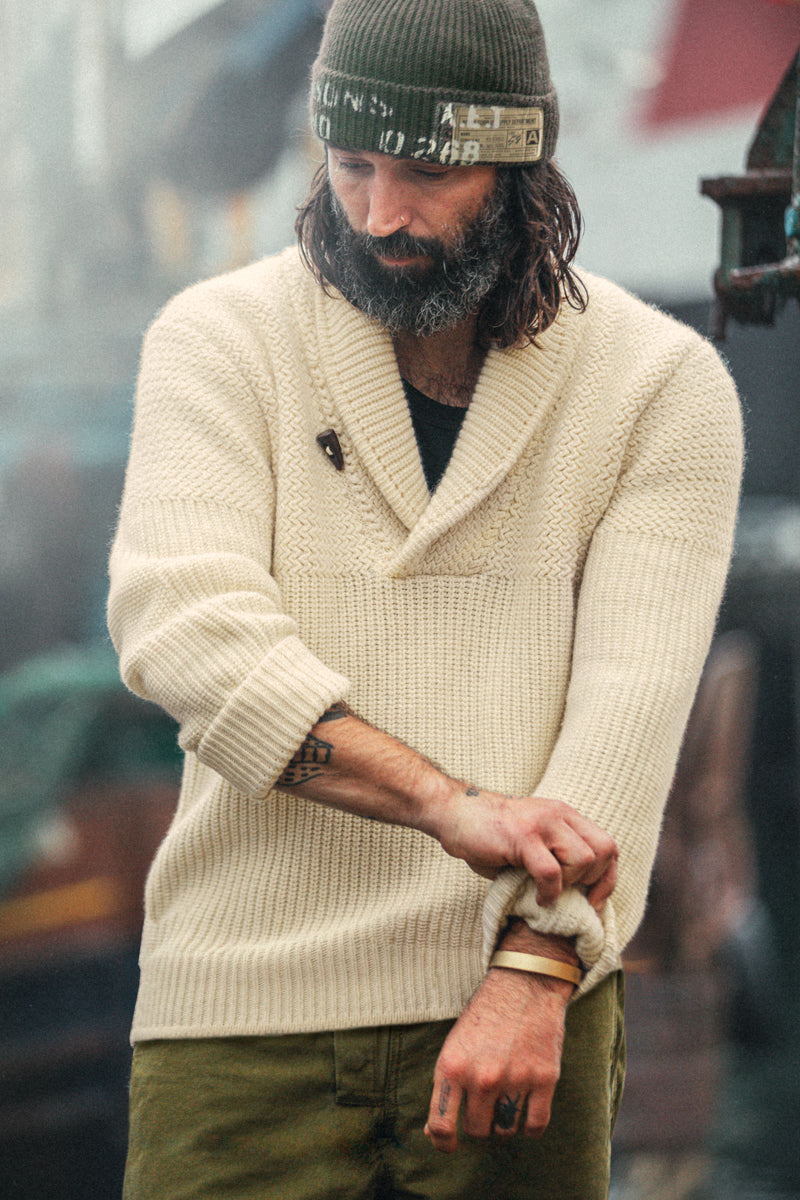 Isaac Shawl Collar Knit Natural | Men's Knitwear | &SONS