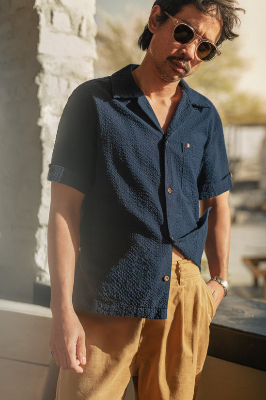 Cuban Night Seersucker Shirt Navy