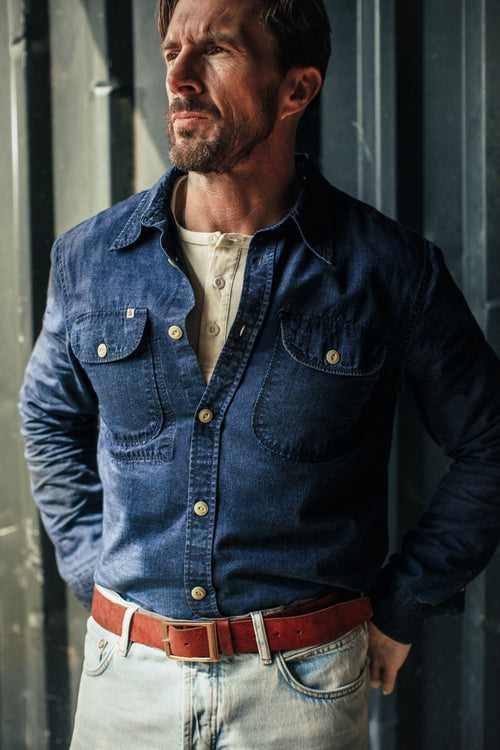 indigo blue mens dress shirt Blue Indigo Chambray Dress Shirt Shirt