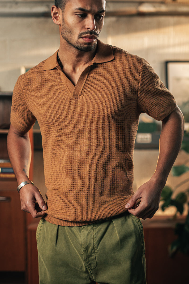 トップス BoTT MARLED KNIT POLO / BROWN BoTTMarled Knit Polo - Apple Butter Store