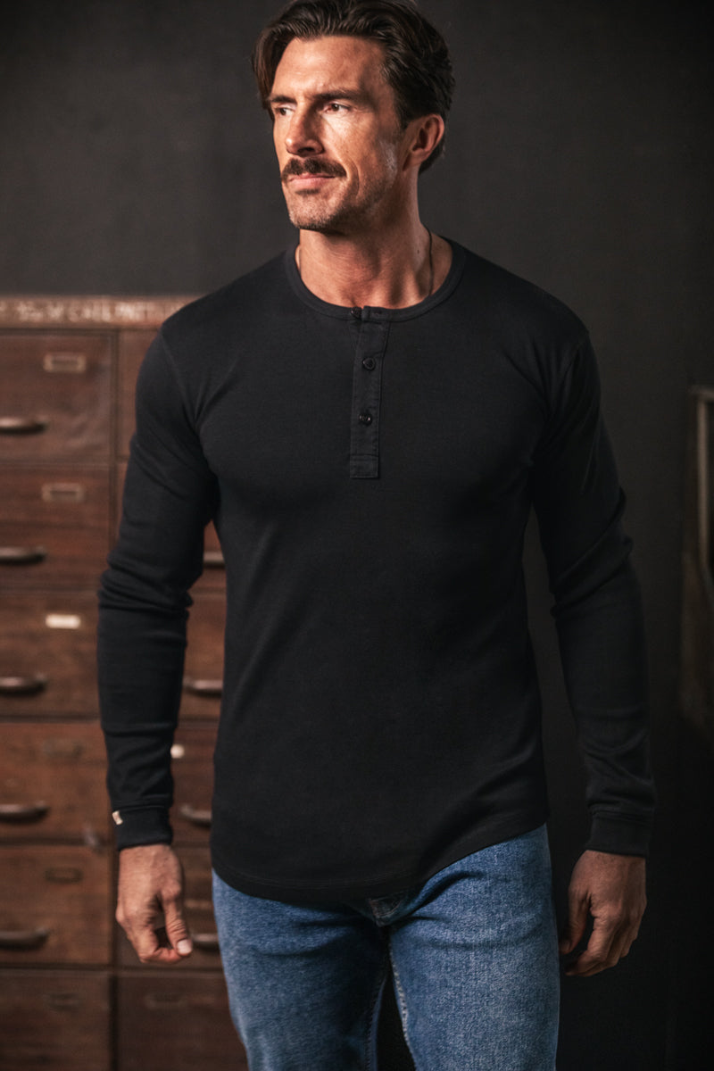 The New Elder Henley Shirt Black | Men's Henley's | &SONS
