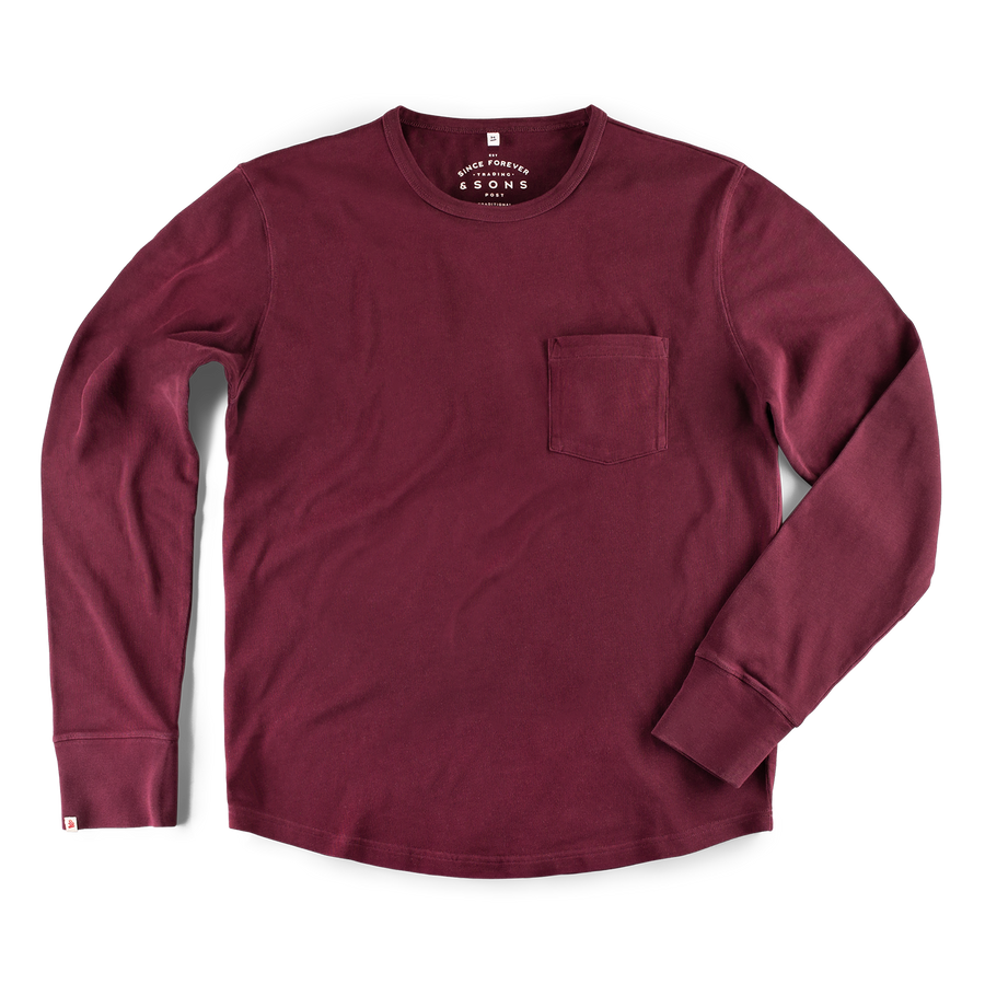 &SONS Boxer Pocket Long Sleeve T-Shirt Maroon