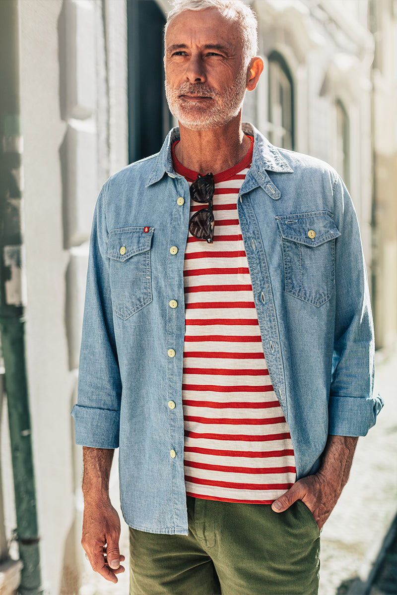 Jeans Outfit Blue Jean With Red Stripe Denim Red Striped Shirt