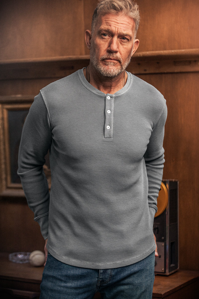 Jasper Waffle Henley Grey | Men's Tops | &SONS
