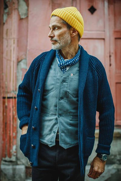 Pioneer British Wool Cardigan Navy www.andsons.us