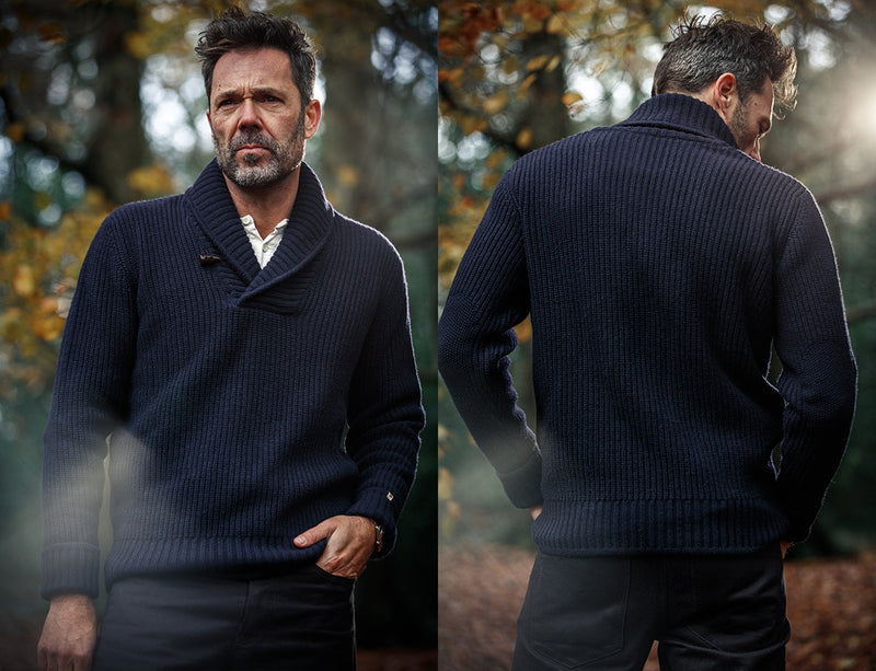 &SONS Port Shawl Collar Jumper Navy – www.andsons.us