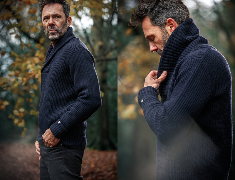 &SONS Port Shawl Collar Jumper Navy – www.andsons.us