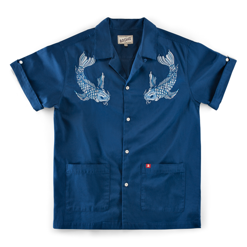 Club Shirt Koi Carp Embroidered Blue –